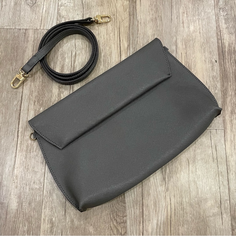 Korean Saffiano Leather Gray Envelope Clutch/Crossbody